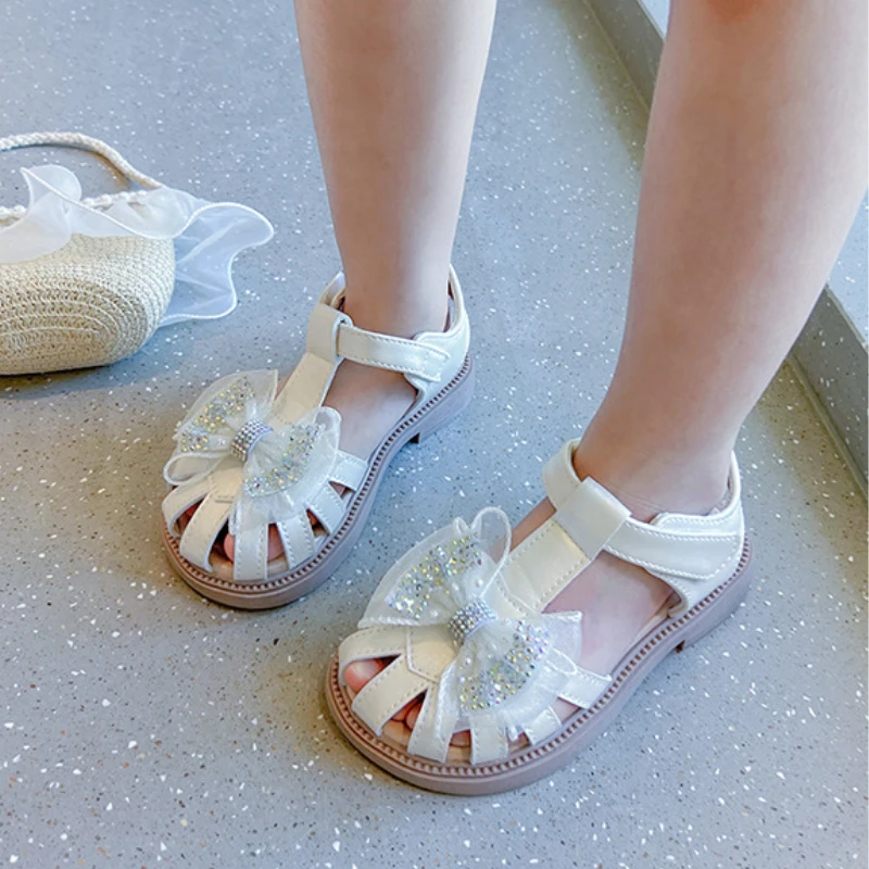 

Summer Children Sandals Baby Girls Soft Princess Shoes Kids Glitter Lace Bowknot Beach Shoes Toddler Casual Closed-toe Sandals