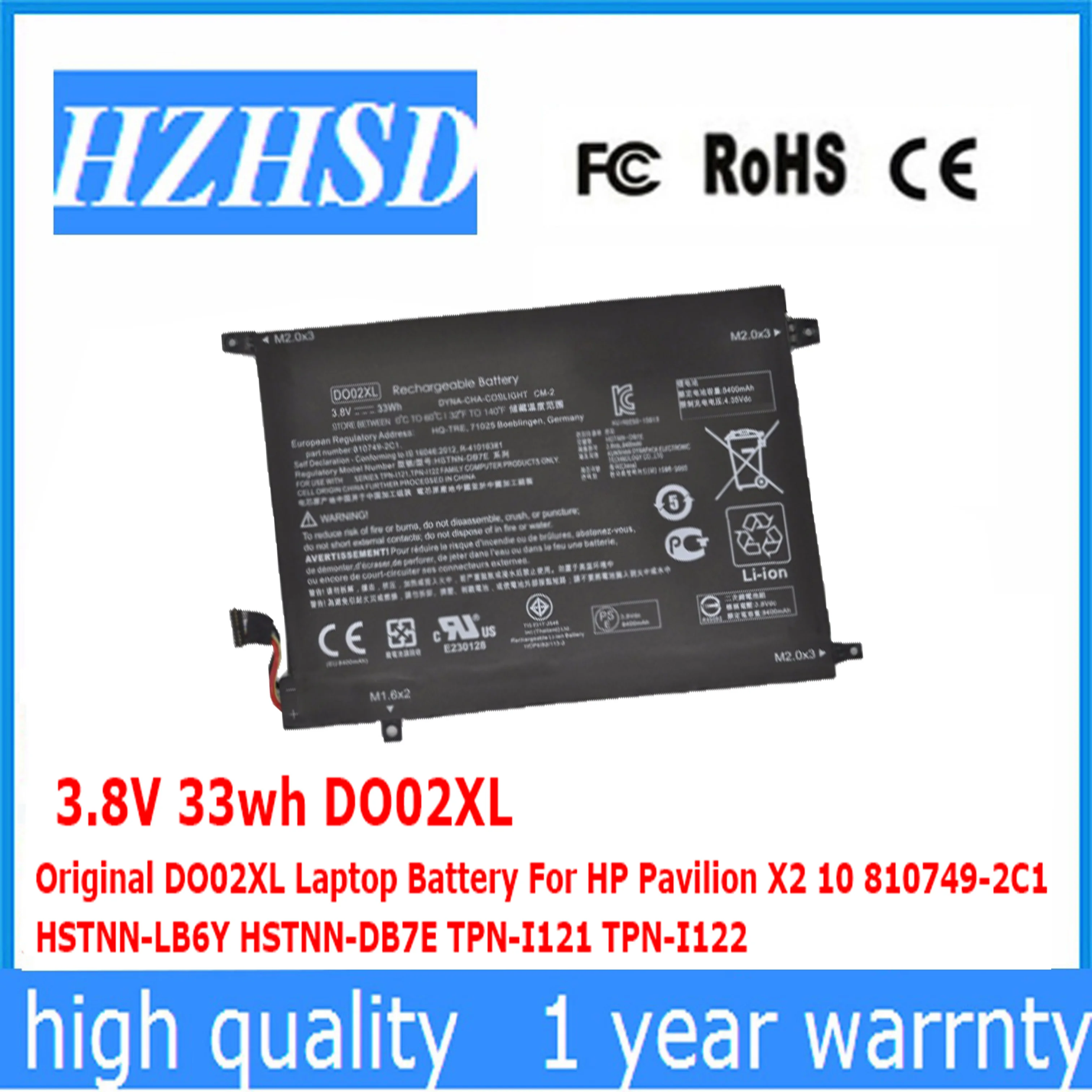 

3.8V 33wh DO02XL Original DO02XL Laptop Battery For HP Pavilion X2 10 810749-2C1 HSTNN-LB6Y HSTNN-DB7E TPN-I121 TPN-I122
