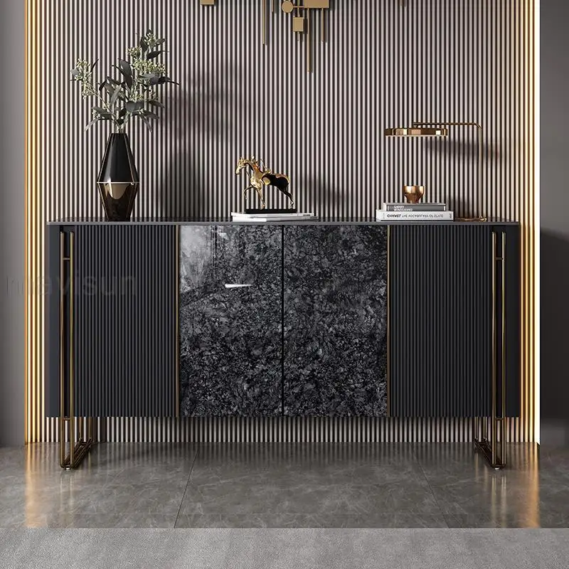 Italian Black Marble Sideboard For Decoration Kitchen Buffet Multi-drawers Furniture Narrow Entrance Cabinet In The Living Room