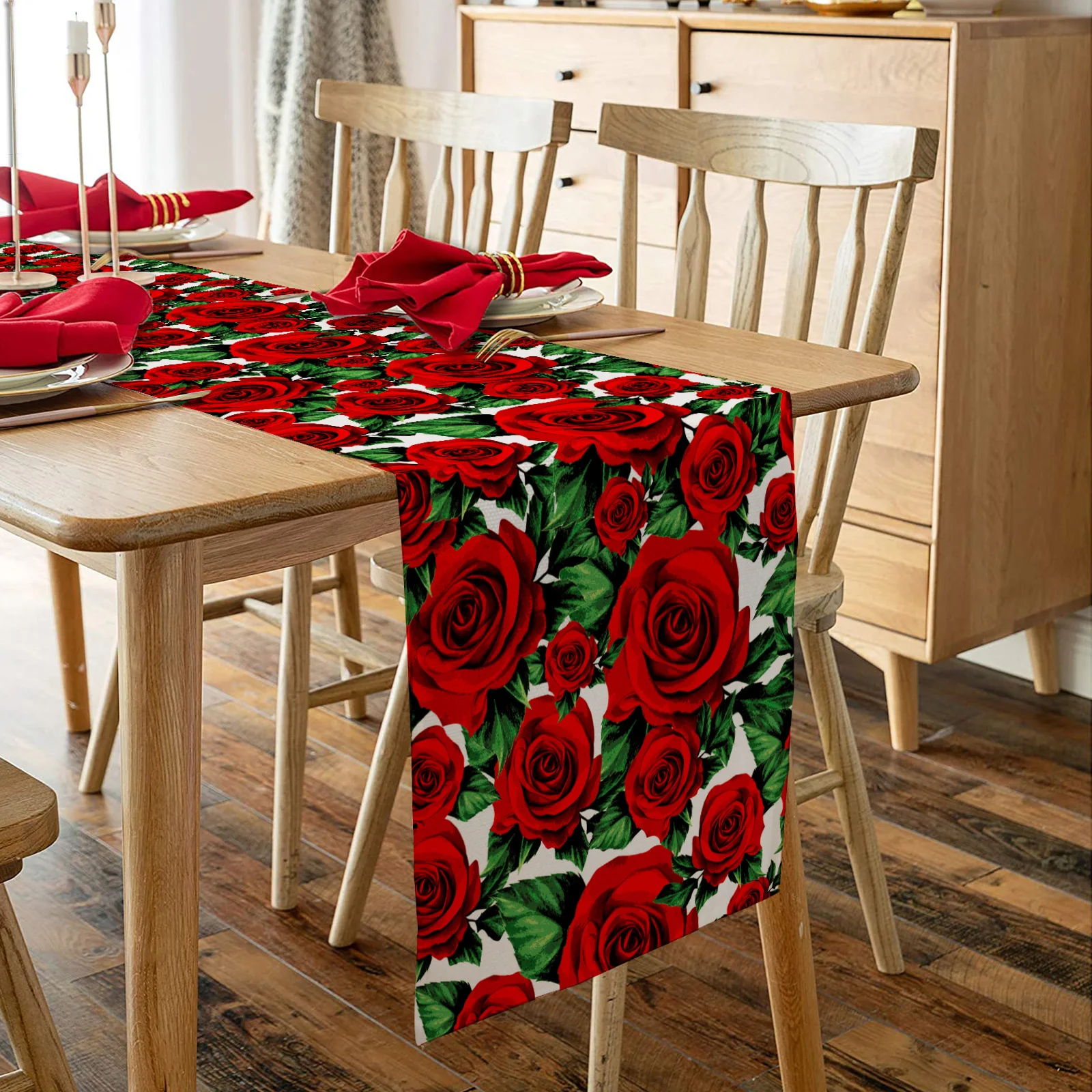 Romantic Red Rose Flower Decoration Tablecloth Luxury Wedding Party