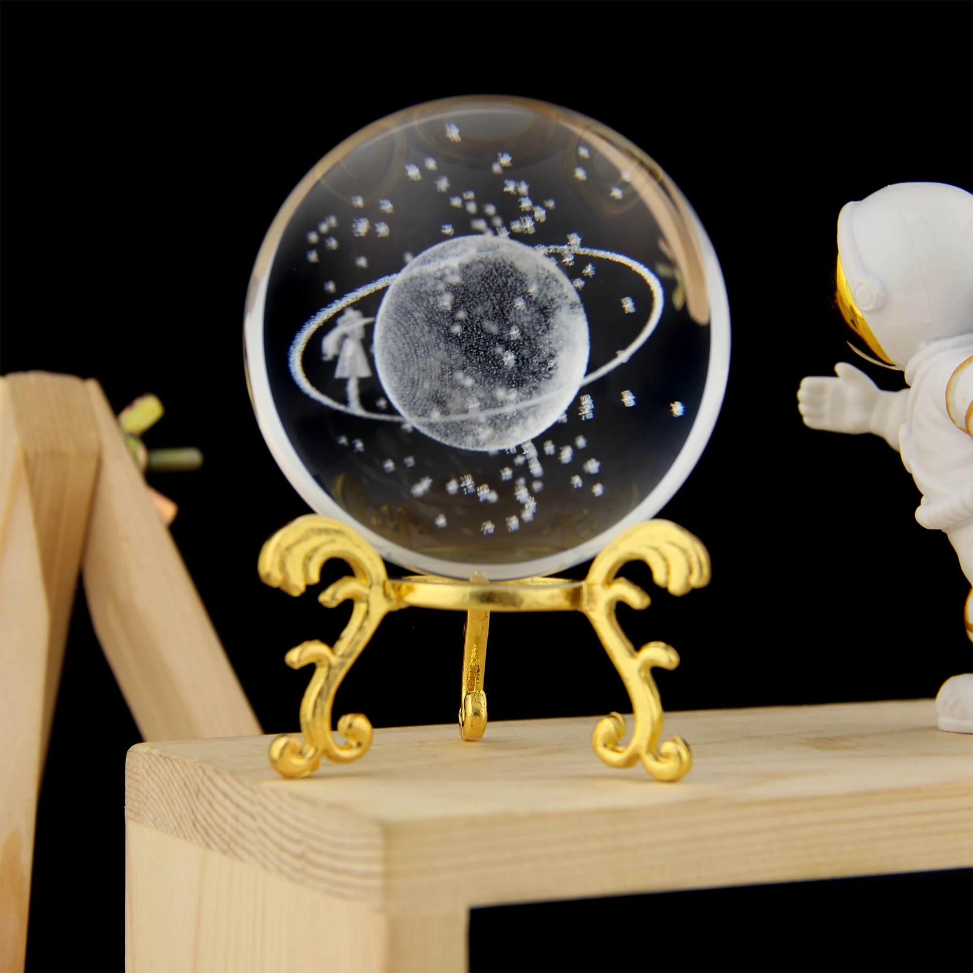 3D 크리스탈 공 태양계 고양이 크리스탈 홈 데코, 골드 베이스, 크리스마스 날 선물, 생일 선물, 유리 구, 60mm