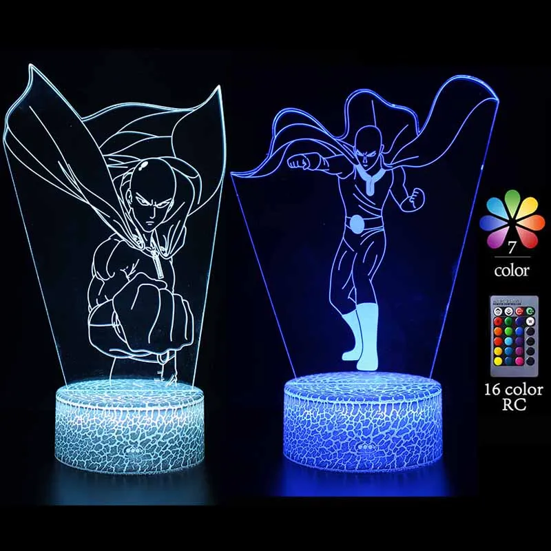 

3D акриловая лампа ONE PUNCH MAN, экшн-фигурки Сайтама, светодиодные ночники, украшение для дома, освещение для детей, игрушки, подарки на день рождения