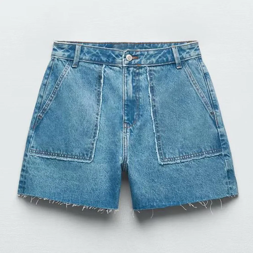 

Summer new fashion women's retro casual handsome all-match high waist straight shorts with raw edges