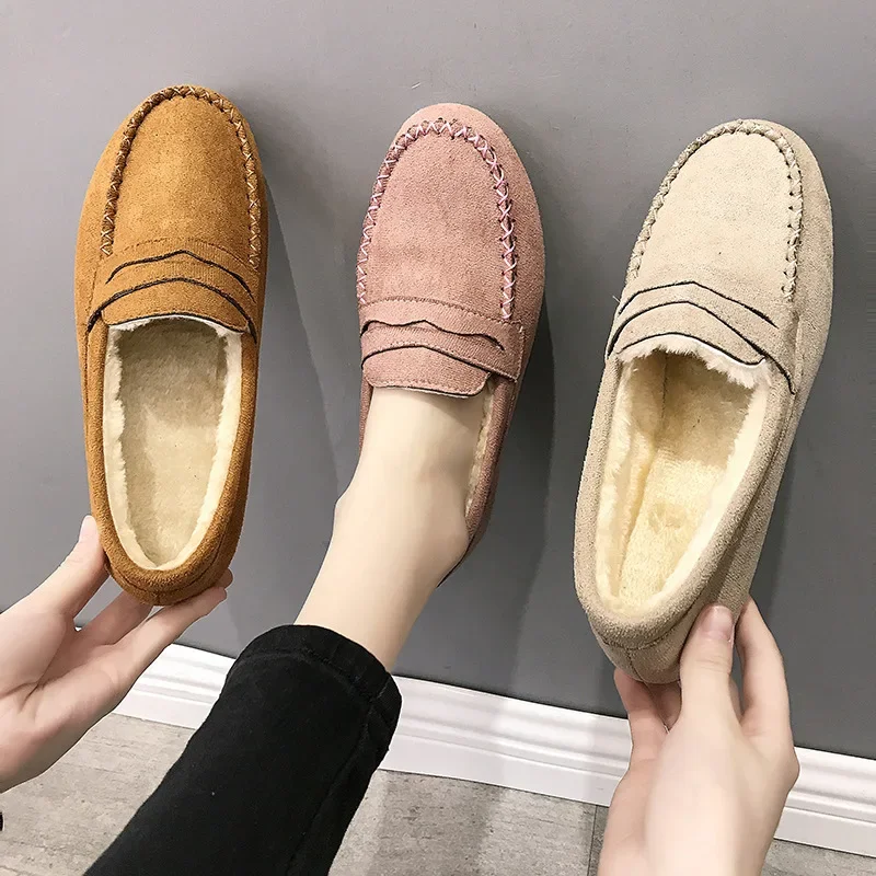 

Women Shoes Comfortable Flats Loafers Short Flock Sewing Casual Ladies Non-Slip Bottom Warm Women Oxford Loafers 2024