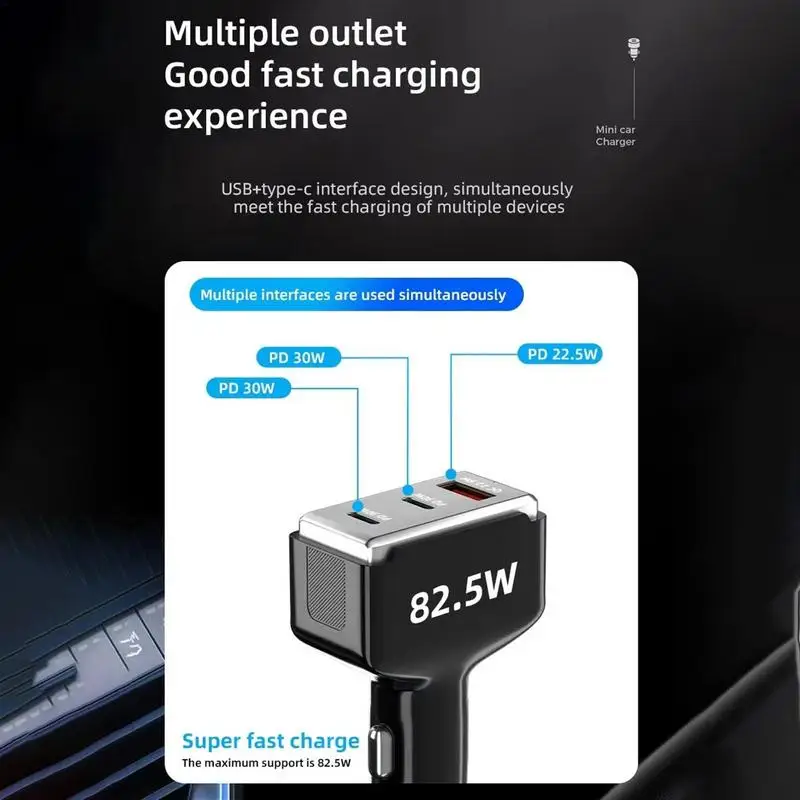 Fast Car Charger Super Fast USB Type C Car Charger Adapter 82.5w USB Car Charger Super Fast USB Type C Car Charger Adapter Multi