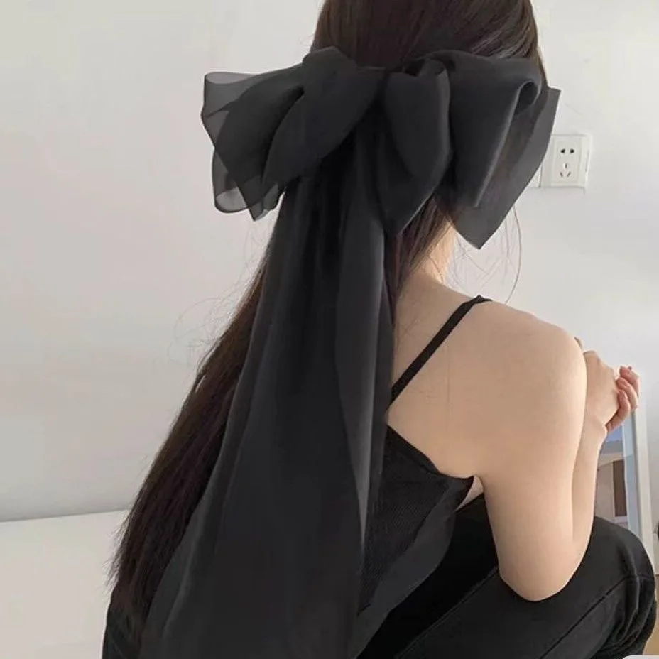 Ethereal Large Bow Hair Clip with Long Ribbon Tails Spring Clip for Back of Head Elegant Women's Hair Accessory Fairy Core