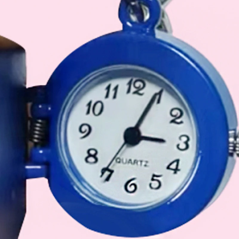 작은 괴물 플립 키체인 시계 귀여운 고양이 머리 키체인 펜던트 발렌타인데이 커플 키 시계 선물 학생 시험용 포켓 시계