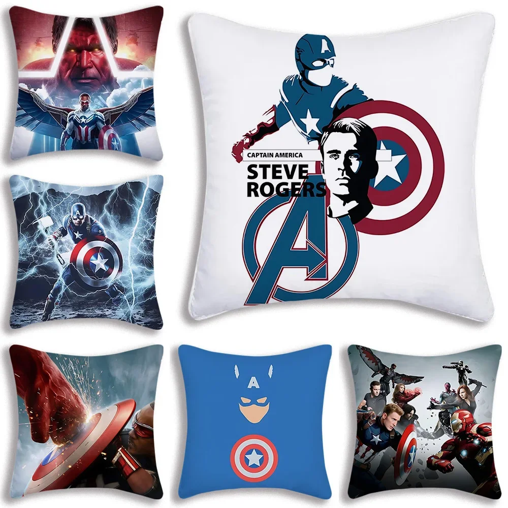 Marvel Captain America Pillow Covers Cartoon Sofa Decorative Home Double-sided Printing Short Plush Cute Cushion Cover