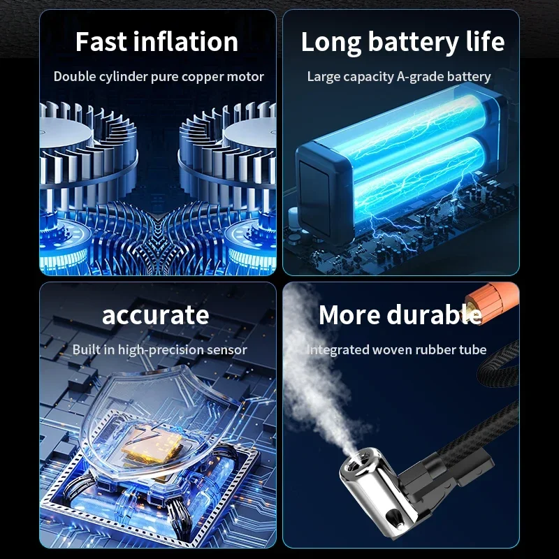 1500A Cordless Electric Tire Inflator Portable Air Compressor 4 In 1 Battery Jump Starter Start Booster LED Light for Car