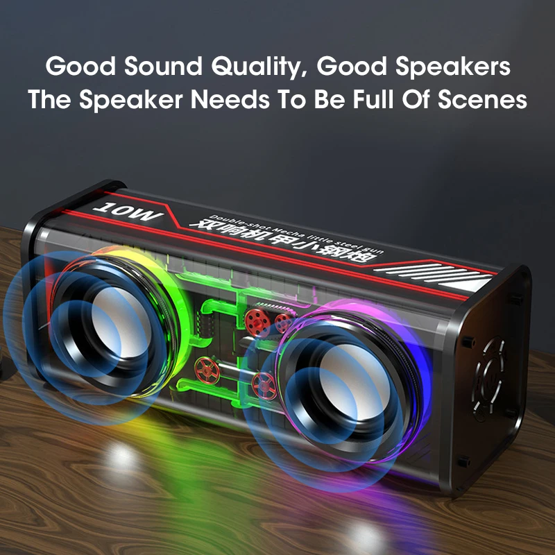 V8 Wireless Bluetooth 5.0 Transparent Mecha Speakers Double Bass Diaphragm Subwoofer TWS Mini Party RGB Light Loudspeaker