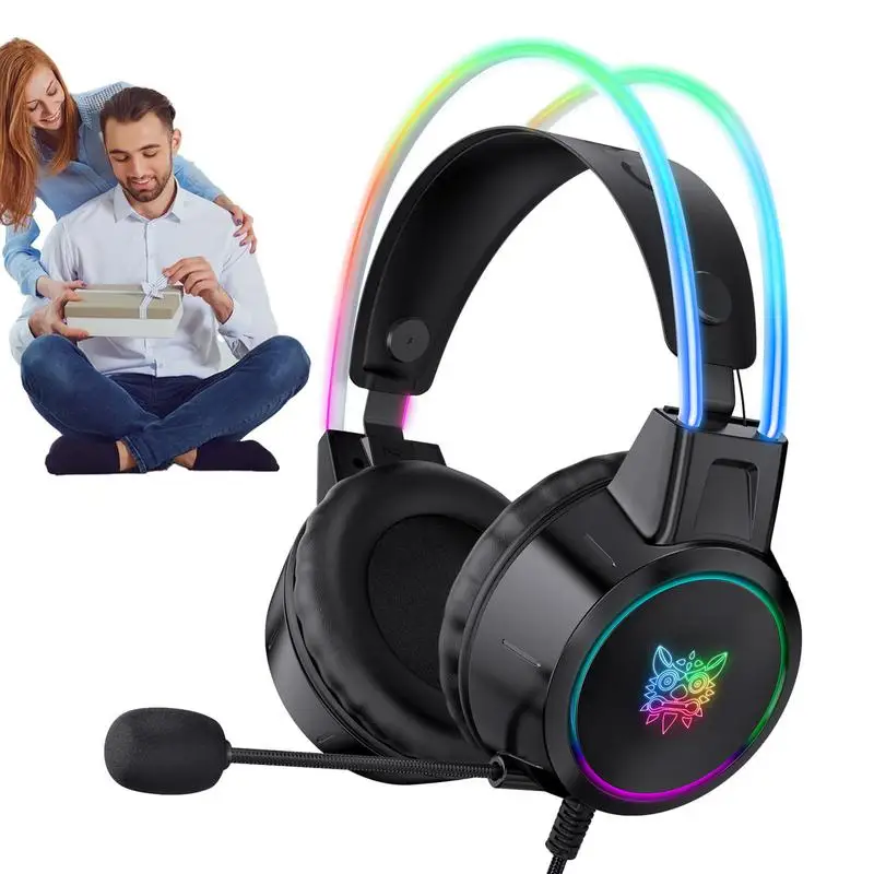 

Накладные наушники с микрофоном, легкие Накладные наушники RGB, шумоподавляющий микрофон и мягкие наушники для ПК, домашнего планшета