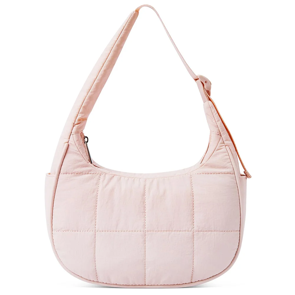 Puffer Crescent Bag for Women Quilted Shoulder Bag Nylon Adjustable Strap Underarm Bag Zipper Handbag for Work Travel