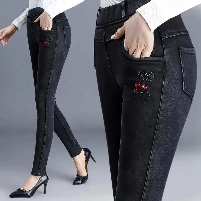 

Casual Black High Wasit Skinny Pencil Jeans Vintage Elegant Stretch Ankle-length Denim Pants Mom Vaqueros Leggings Pantalones