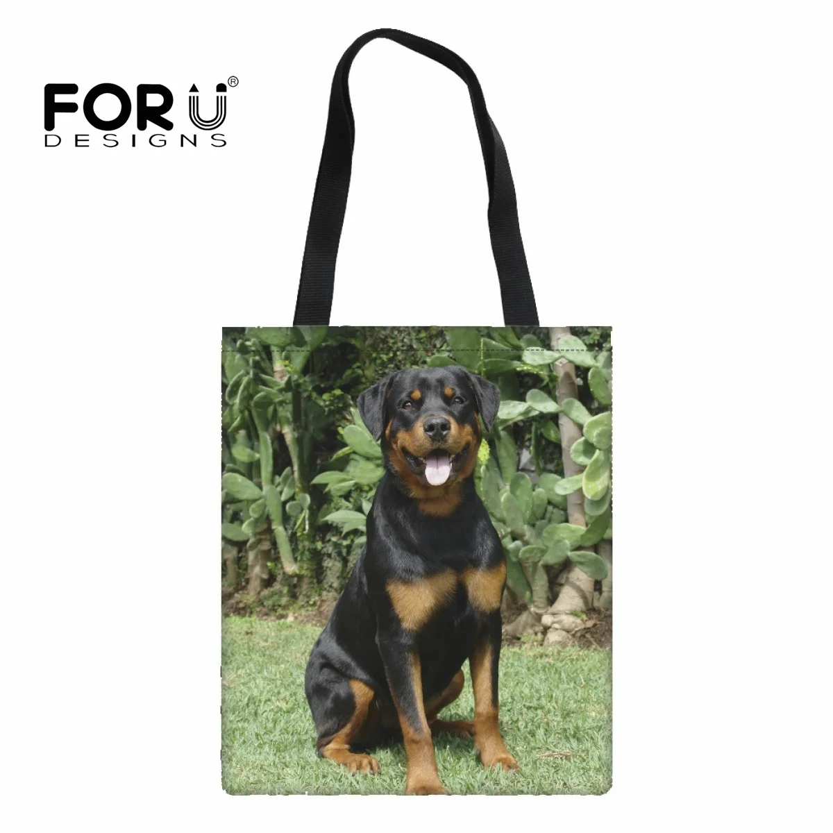 

Повседневная Сумка-тоут FORUDESIGNS, Женская Холщовая Сумка на плечо с принтом ротвейлера, многоразовая пляжная вместительная дамская сумочка для покупок
