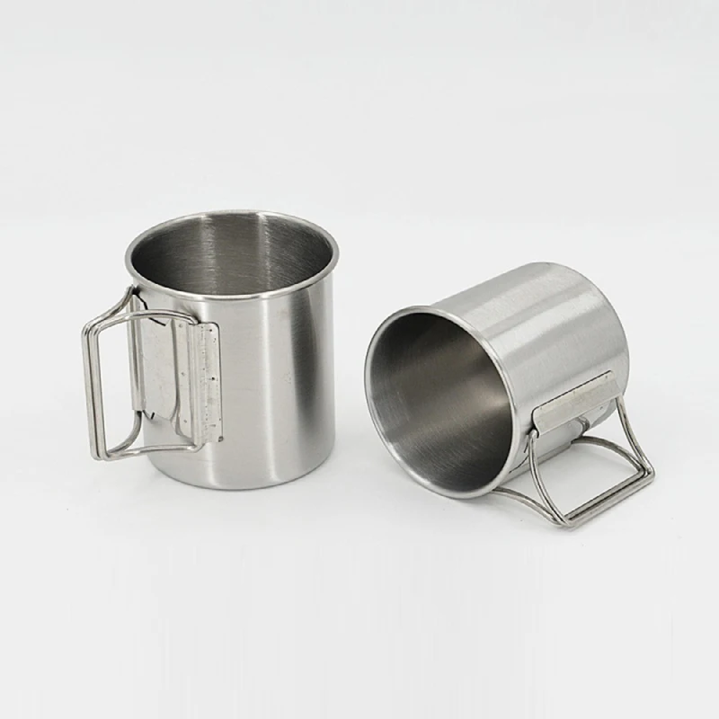 250/350/500ML Stainless Steel Camping Cup Portable Carabiner Cups Outdoor Water Cup Mug With Foldable Handle Kitchen Drinkware