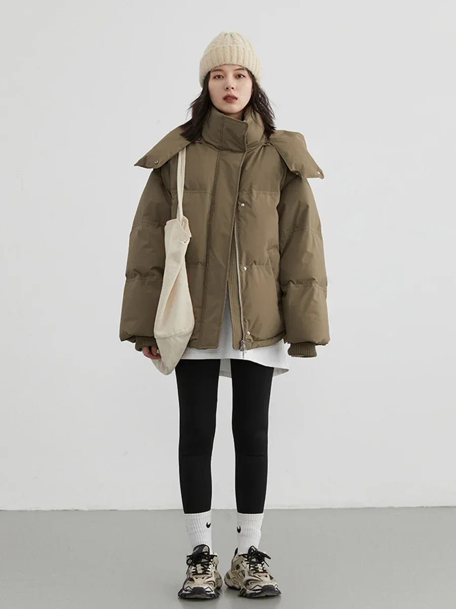 CHIC VEN Women\'s Down Coats Korean Casual Loose Warm Windbreak Hooded Jacket Fashion Solid Outerwear Female Clothes Winter 2023