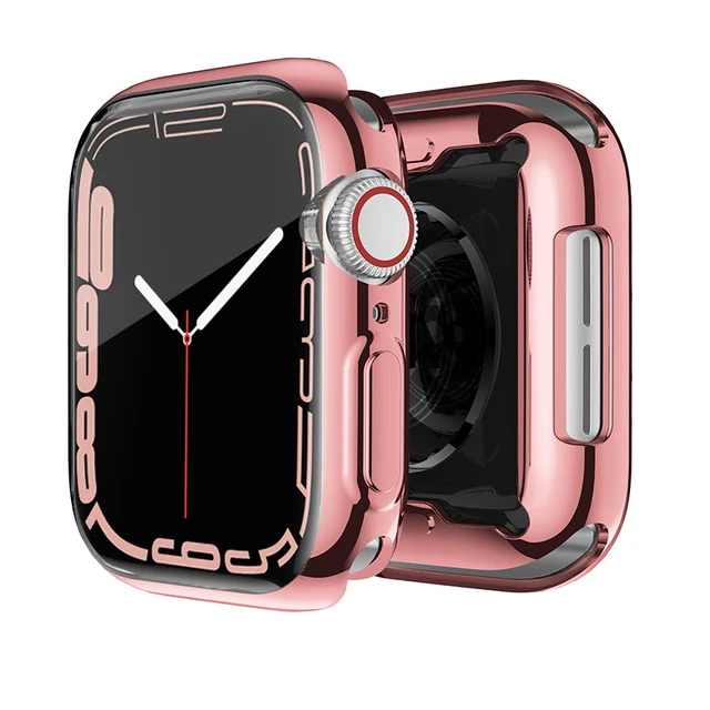 Cover for Apple Watch Case 7 6 SE 5 4 3 2 45mm 42MM 38MM 360 Slim Soft Clear TPU Screen Protector for iWatch 4 3 44MM 40MM 41mm Pink