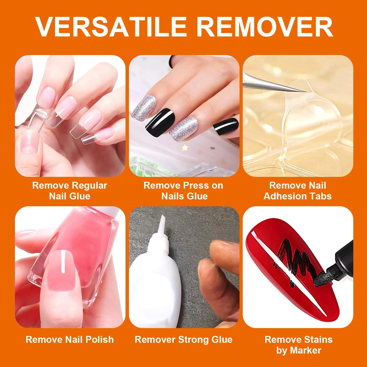 3 bottles Nail Glue Remover for Fake Nails Easily Removes Acrylic Nails, Press-On Nails & Rhinestones - Convenient Prying Cap 2