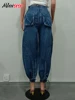 Mlaiscsr Fashion Women Lantern Harem Jeans Drawstring Bandage Loose Blue Straight Wide Leg Denim Pants Streetwear Trousers y2k 5