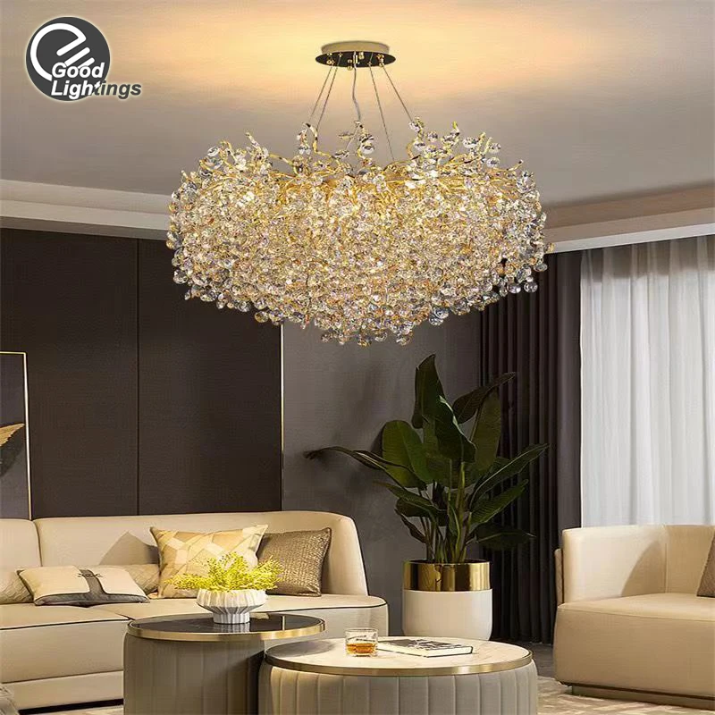 Moderne woonkamer kristallen kroonluchter koper K9 kristallen hanglamp moderne kristallen gouden hanglamp in hoogte verstelbare plafondlamp voor keuken eiland slaapkamer nachtkastje eetkamer bar (2