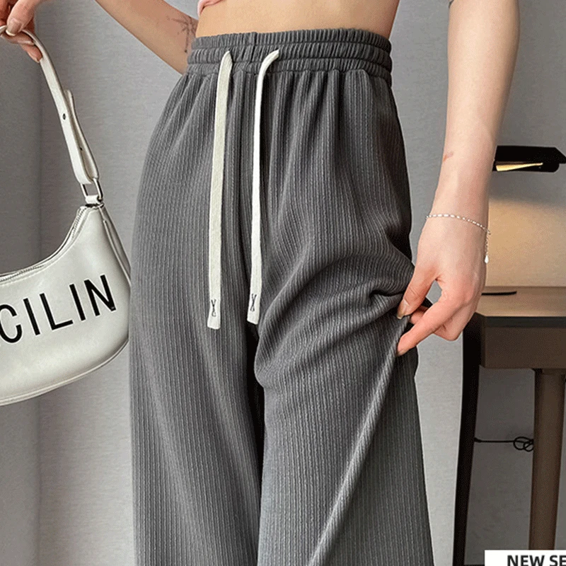 2024 New Summer Oversized High Waist Elegant Fashion Bohemian Women's Clothing Solid Color STRAIGHT Drawstring Y2K Chic Pants