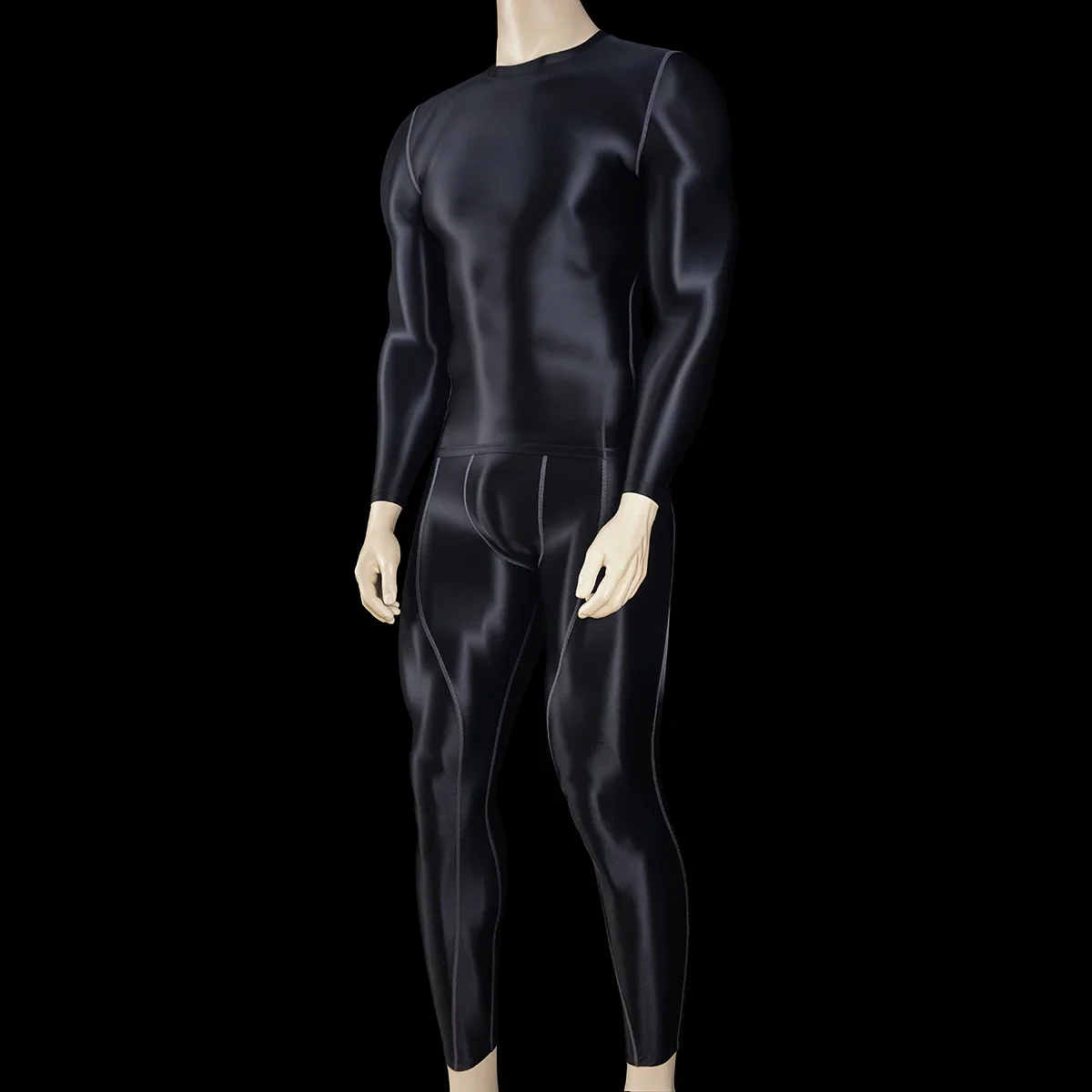 sexy Men Tracksuits Sets Tights Tops + Leggings Shiny Glossy Sports Fitness Running Cycling All-purpose body suits