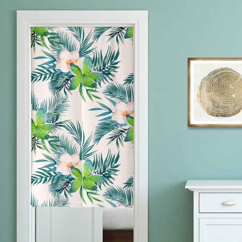 Tropical Plant Plam Leaves Printed Door Curtains Kitchen Bathroom Partition Curtain Bedroom Decoration Entrance Half Curtains 3