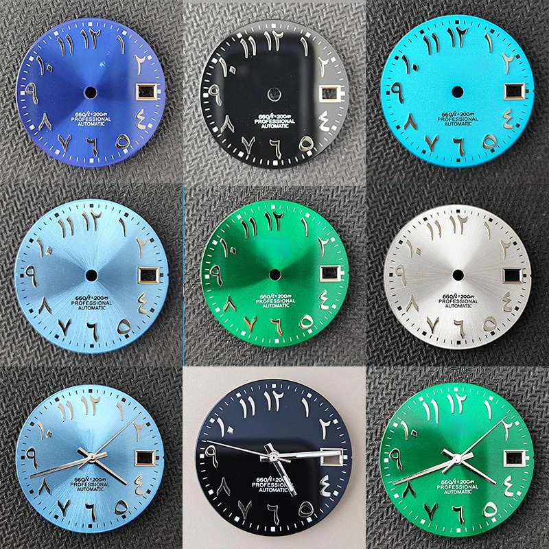NH35's new S dial watch accessory 28.5mm literally with hands, Arabic silver studs, sunray luster