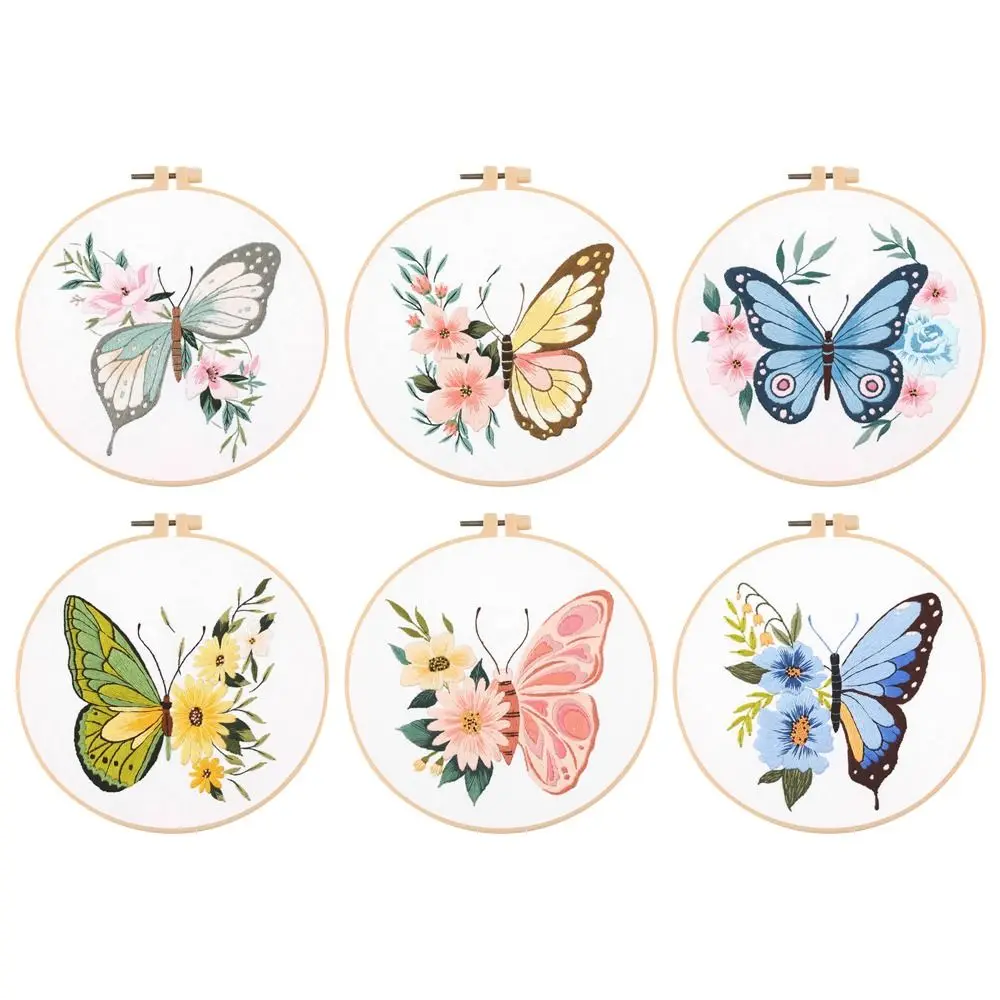 Butterfly DIY Embroidery Kits 3D Flower Landscape Embroidery Stitching Sets Hoop Art Needlework Cross Stitch