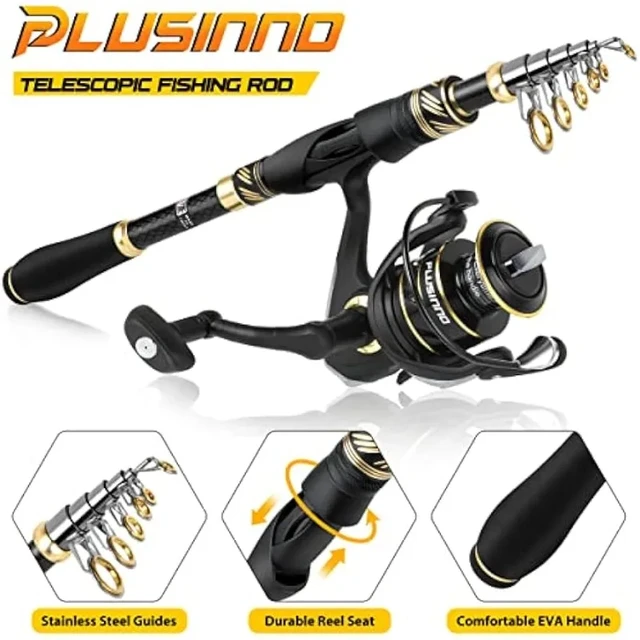 PLUSINNO Fishing Pole, Fishing Rod and Reel Combo,Telescopic Fishing Rod Kit  with Spinning Reel - AliExpress