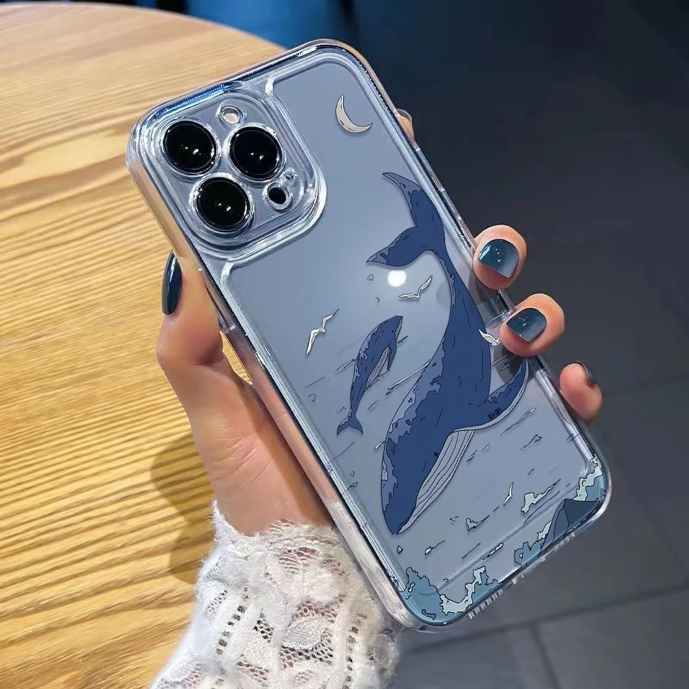 Vibrant Shark Design Silicone Phone Case - Transparent Protective Cover