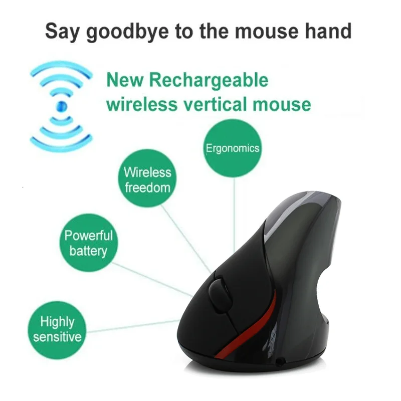 Vertical Wireless Ergonomic Rechargeable Computer Mouse Usb Optical 3d PC Mause 2.4Ghz 1600 DPI Gaming Mice For Laptop Macbook