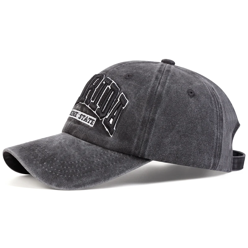 Unisex FLORIDA Letter Embroidery Wash Baseball Caps Spring and Autumn Outdoor Adjustable Casual Hats Sunscreen Hat 3
