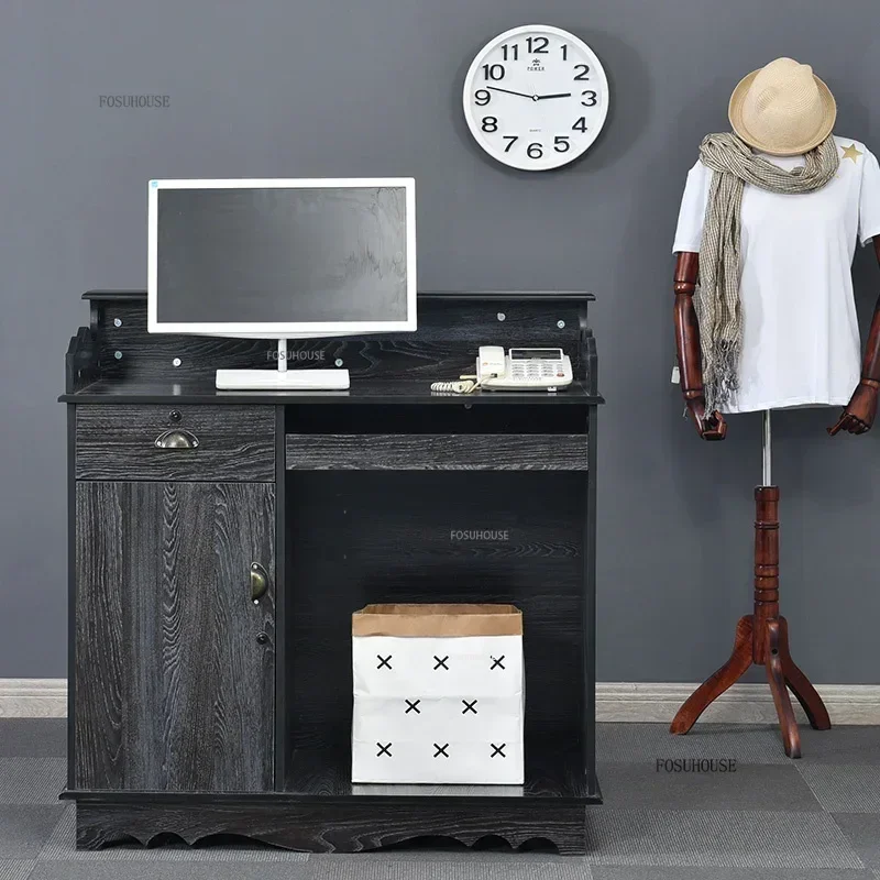 European Retro Cashier Desk Commercial Furniture Nordic Church Pulpit Podium Stand Clothing Store Counter Reception DeskN