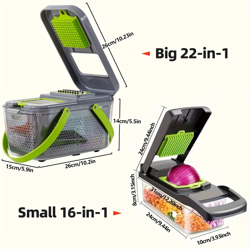 16-in-1 manual vegetable chopper with container multifunctional cheese grater potato slicer & fruit and vegetable cutter