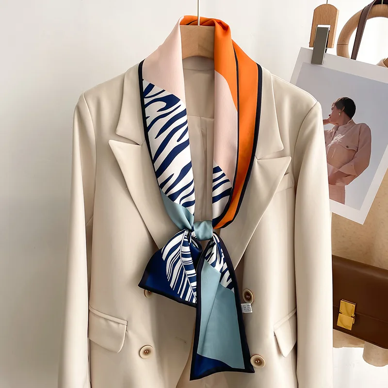 women's silk printed long narrow scarf