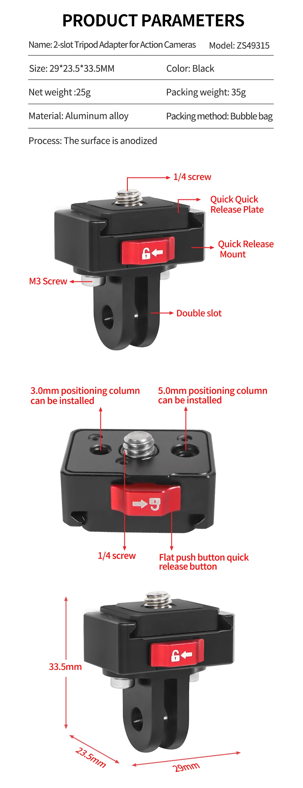 V Mount Plate Quick Release Clamp Fast Switch 1/4 Screw for Gopro13 Insta360 X5