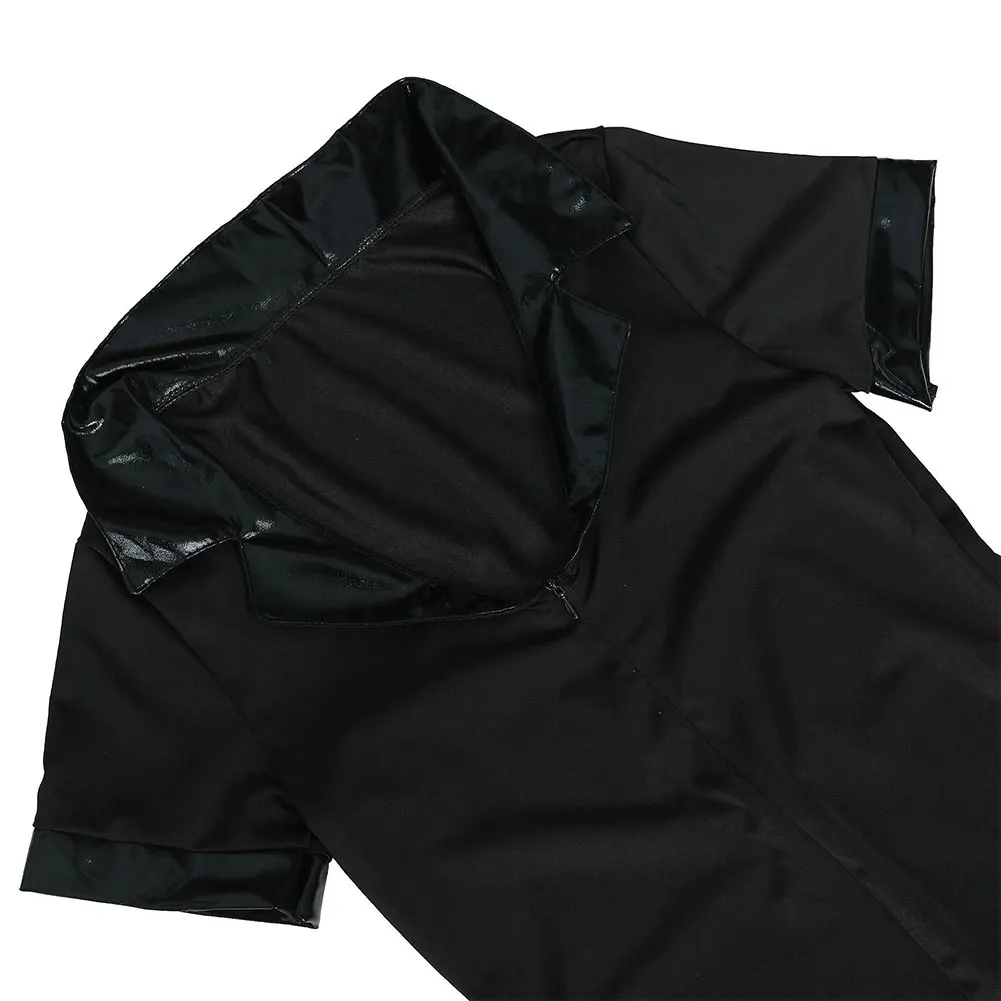 Women Cop Cosplay Costume Short Sleeve Sexy Cop Jumpsuit Zipper Closure Erotic Cop Cosplay Outfit Ladies Carnival Party Clubwear