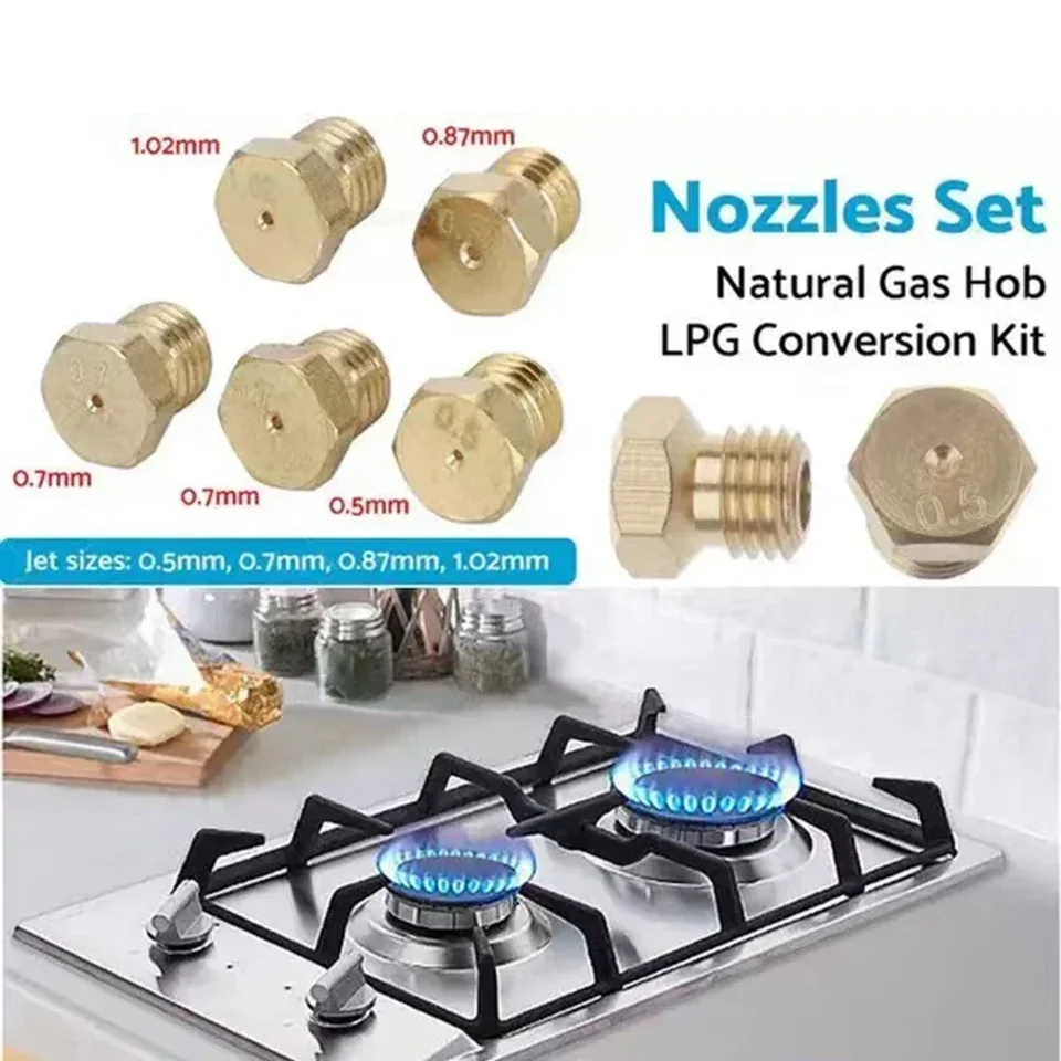 Kit Conversione GPL/Propano Per Piano Cottura | 5 Iniettori Ottone | Ugelli Getto Gas