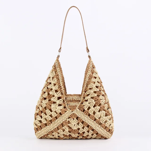 Women Straw Tote Bag Large Capacity Vintage Vacation Shoulder Bag Everything Casual Handbag Designer Hollow Summer Beach Bag 2