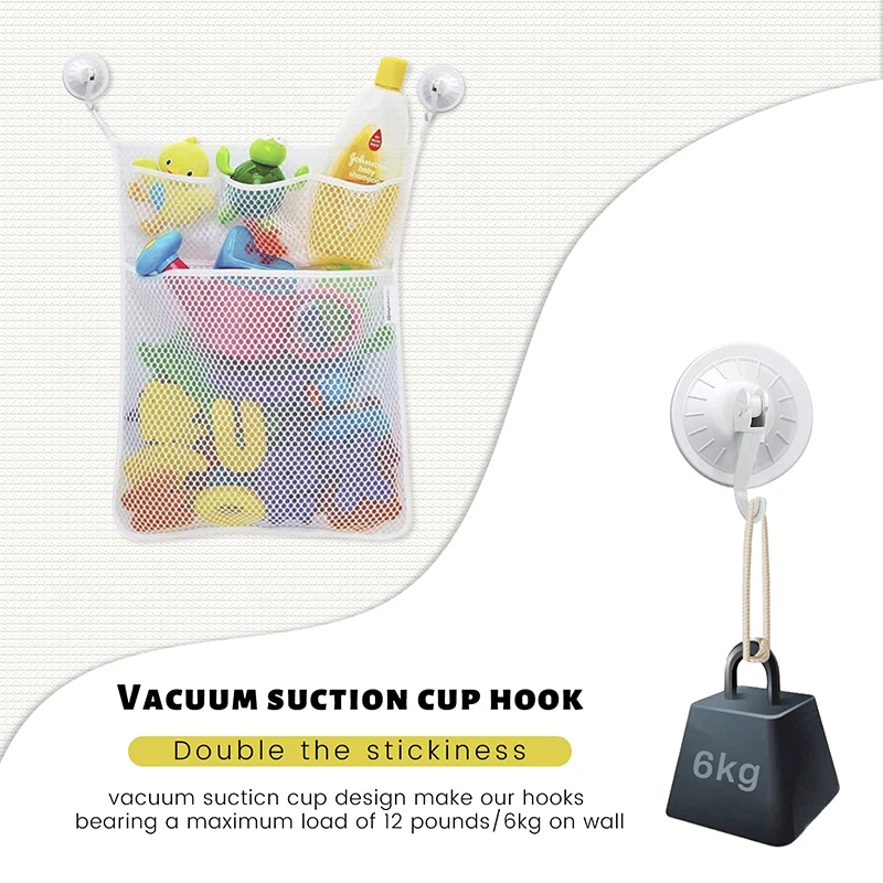 Baby Shower Bath Toys White Baby Kids Toy Storage Mesh with Strong Suction Cups Toy Bag Net Bathroom Organizer for Kids Toddlers 3