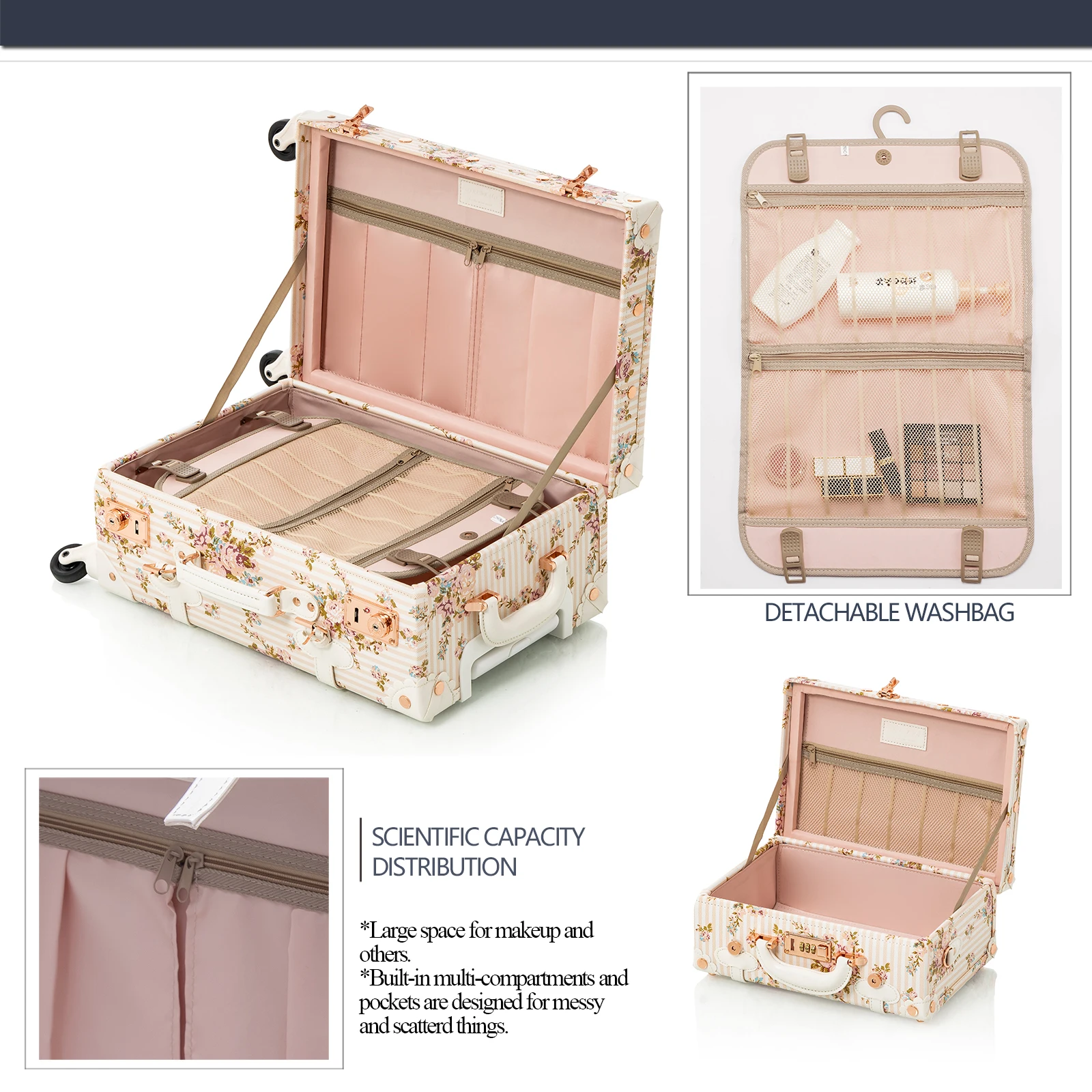 COTRUNKAGE Vintage Carry On Luggage Trunk TSA Lock Spinner Suitcase Set 2  Piece for Women, Cream White