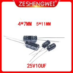 50PCS 10UF 25V 105C 4X7mm 5X11mm Aluminum Electrolytic Capacitor 25V 10UF Radial Lead