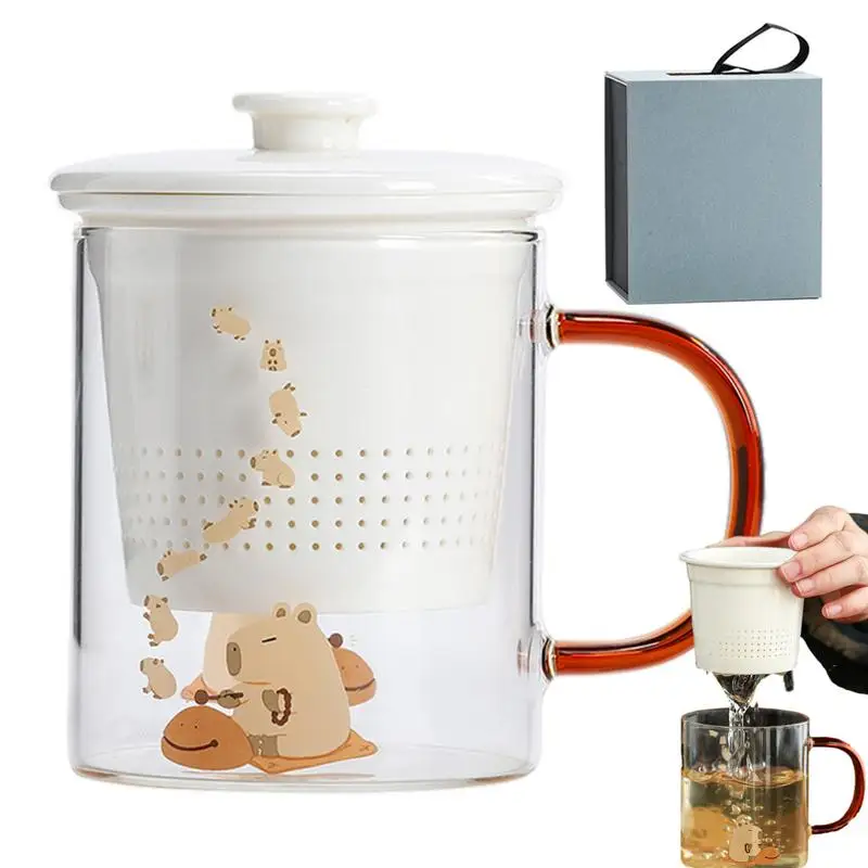 

380 мл, керамическая чайная кружка, креативная чашка с узором капибары, кружка для чая, кружка для чая с ситечком для заваривания, кружка для чая с фильтром для влюбленных