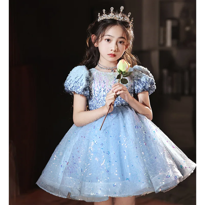 

2024 Sequin Children's Flower Girl Dress Tulle Attends Party Wedding Celebration Birthday First Communion Prom Princess Dress