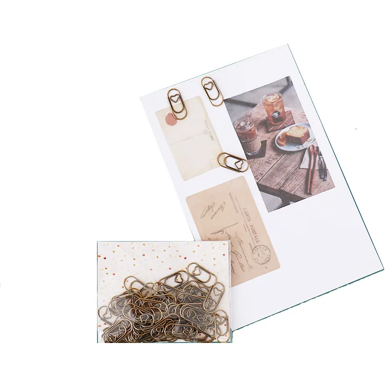 

50pcs/bag Mini Retro Heart Paperclips Bookmark Binder Clip Office Accessories Paper Storage Patchwork Clip