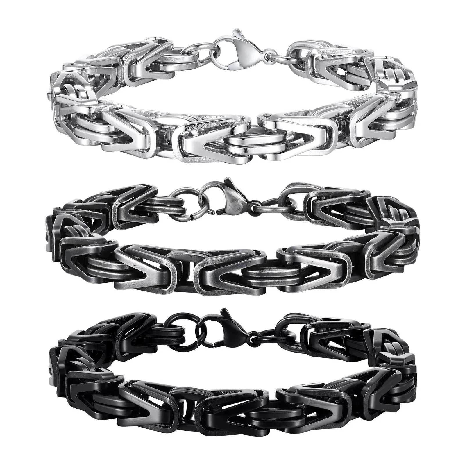 Chunky Byzantine Chain Bracelet - V-Shape Stainless Steel Wristband, Vintage Men's Jewelry Gift