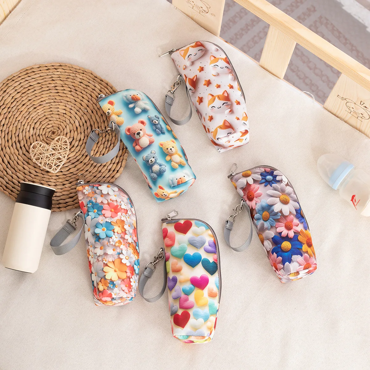 Baby feeder Cover Baby / Milk Bottle Plush Pouch Soft Cover In Mouse Design White Color