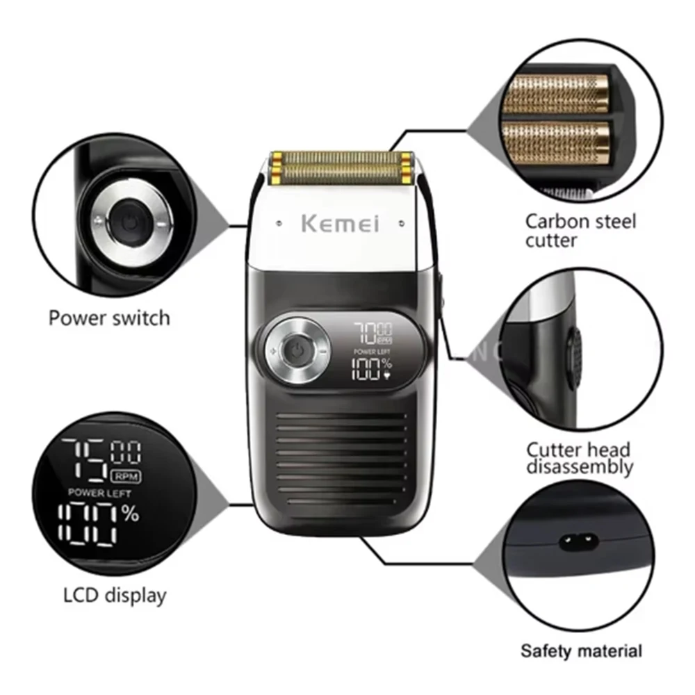 Original Kemei KM-2026 KM-2027 2 In 1 Rechargeable Electric Shaver LCD Reciprocating Razor For Men USB Charging Beard Trimmer