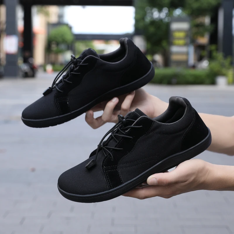 Unisex Minimalist Casual Canvas Barefoot Walking Shoes Wide Toe Slip on Zero Drop Sole Cross Trainer Sneakers for Men and Women 2